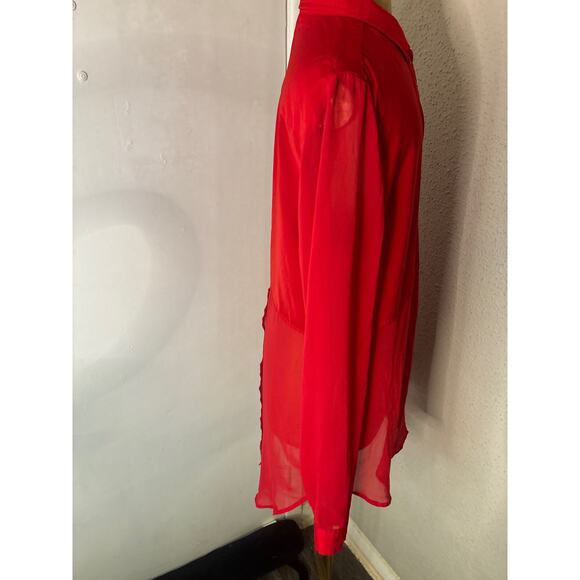 Free People Sheer Button Down Red Blouse M Cherry Girl Boho Coquette Twee - Picture 4 of 12